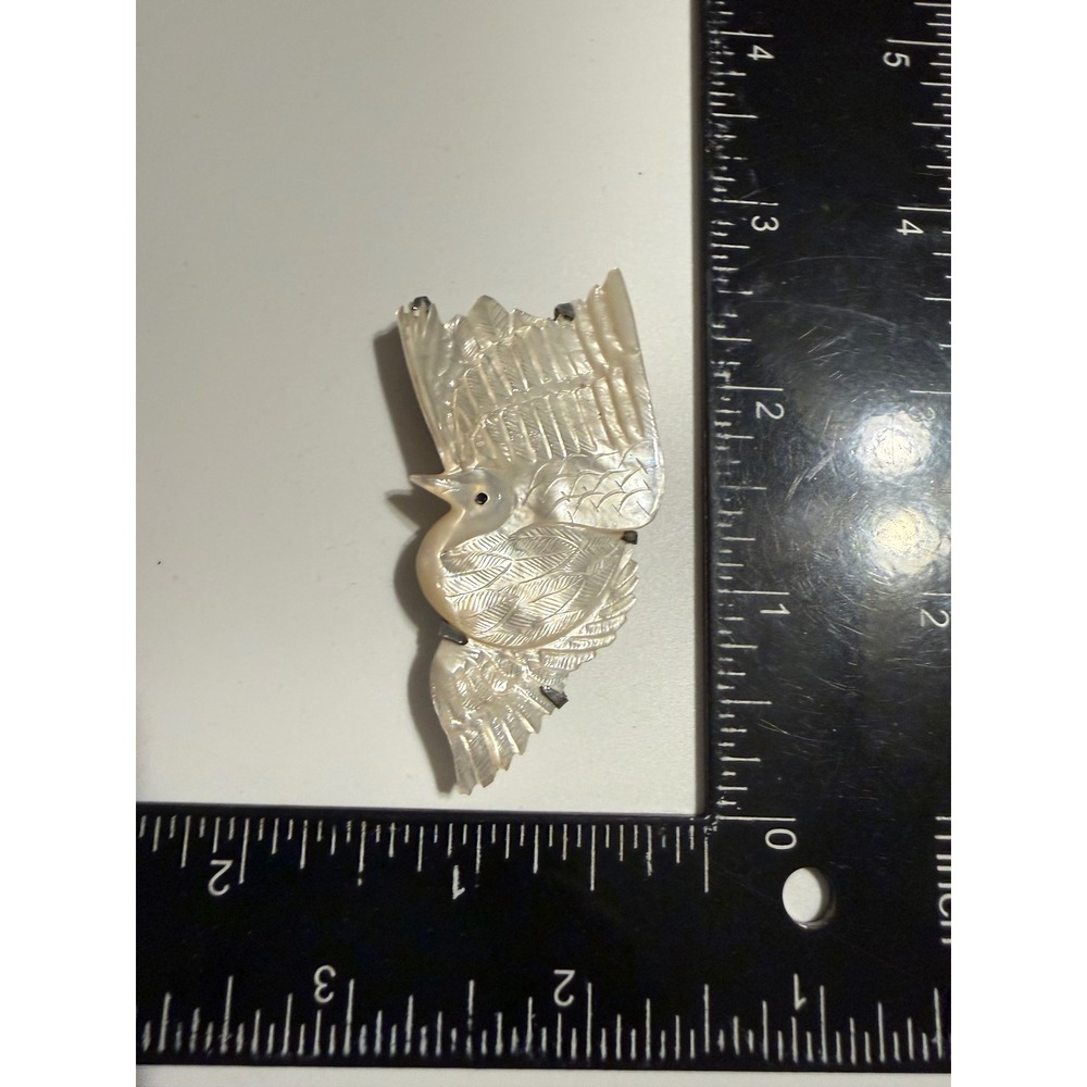 Mother of Pearl Carved Bird Sash Clip Belt Buckle Iridescent Shell Crane Heron